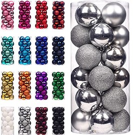 Emopeak 24Pcs Christmas Balls Ornaments for Xmas Christmas Tree - Shatterproof Christmas Tree Decorations Large Hanging Ball for Holiday Wedding Party Decoration (Silver, 1.2"-3.1CM)