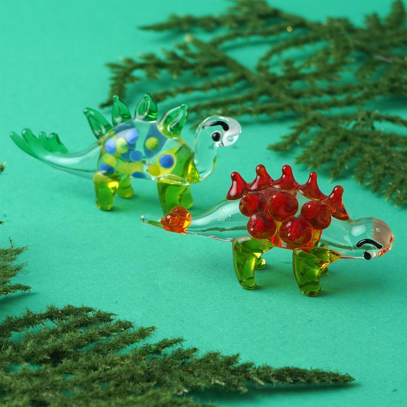 CGB Giftware | 2 Assorted Red/Green Glass Dinosaur Animal Ornament