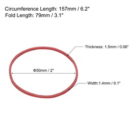 sourcing map 100 Pack Rubber Band Stretchable Rubber Elastic Band Red 50mm x 1.4mm Hair Rubber Bands for Home Office