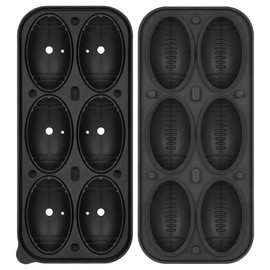Silicone Large Ice Cube Tray, 6 Big Football Ice Cube Trays for Freezer,ICE Maker,Ice Cube Mold,Nice ICE Cube Trays,Crushed Ice Trays for Wiskey Cocktail Beer (Black, 6 Large Ice Cubes)