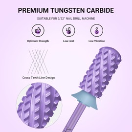 MelodySusie Safety Nail Drill Bits, 3/32'' Smooth Round Top Large Barrel Carbide Bits, Suitable for Manicure Pedicure Cuticle Gel Polishing, Beginners Bits, Purple, Series Bit-S, 4XC