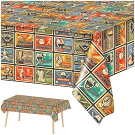 Carlsbad Linen Company 3 Pack Vintage Baseball Tablecloth Sports Birthday Team Baby Shower Party Table Cover Supplies Decoration Plastic Disposable 108X54 inches