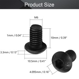 MroMax M6 x 10mm Machine Screws Hex Socket Round Head Screw Carbon Steel Fixing Screws Black Pack of 20