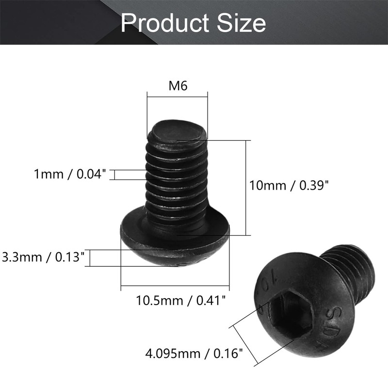 MroMax M6 x 10mm Machine Screws Hex Socket Round Head