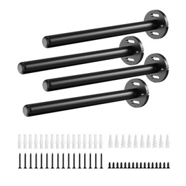 4pcs Floating Shelf Bracket Heavy Duty Shelving Mounting Brackets Hidden Floating Shelf Hardware,Black Metal Shelf Support Bracket (8 inch --4pcs--Without Tools)