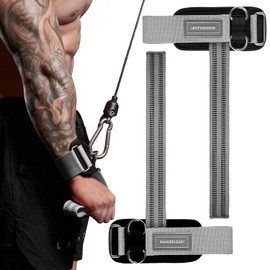 MANUEKLEAR - Correas de muñeca antideslizantes para levantamiento de pesas, correas de levantamiento de pesas con anillos en D para entrenamiento a máquina de cables, muñequeras acolchadas de neopreno