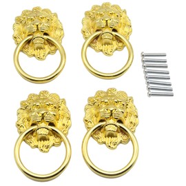 4 Pcs Vintage Lion Head Knobs Pulls Handles Antique Drawer Pull Ring Single Hole Decorative Hardware with Screws for Furniture Cabinet Cupboard Dresser Drawers Gold, Antique Gold 90*51mm/3.54*2 inch