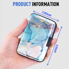 Maicican Credit Card Holder, Mini RFID Blocking Aluminum Wallet Slim Metal Hard Case Travel Wallet ID Case for Women and Men, 4.3 x 2.9 Inches, Blue Marbling
