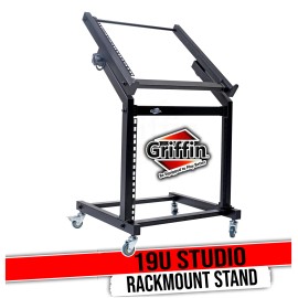 Griffin Rack Mount Rolling Stand & Adjustable Mixer Platform Rails by GRIFFIN | 19U Cart