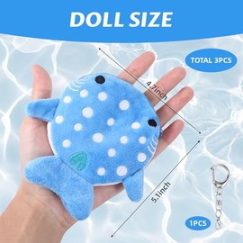 Monedero de tiburón ballena de 3 piezas, billetera Kawaii con cremallera de tiburón, pequeño bordado de peces marinos, monedero para mujer, para llave