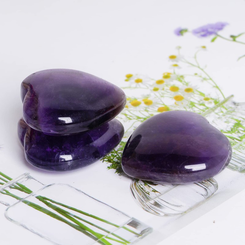 Marrywindix 4 Packs 1.2 Inches Healing Crystal Natural Amethyst Heart