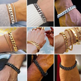Cuban Link Bracelet for Men Gold Mens Chain Bracelet Stainless Steel