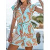 CUPSHE Women's Romper Tropical Flutter Sleeve Boho Overall V Neck