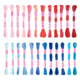 24 Skeins Friendship Bracelet String Red Blue Embroidery Floss Cross Stitch Embroidery Thread 8-Ply Polyester Embroidery Thread Kit for Bracelet Making Yarn, Craft Floss 1 mm