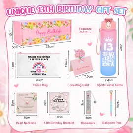 XOTOBO Birthday Gifts for Girls Age 10 13, 8pcs Birthday Gifts Include Kids Water Bottle with Straw 27 oz, Pearl Jewelry, 10 13 Year Old Girl Gift Ideas, Gifts for Sister
