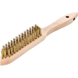 LESSMANN Brush/Hand Brush for Removing Rust, Dirt and Paint | 4 Rows with Beech Wood Handle | Brass Wire Bristles 0.35 mm Thick, Wavy