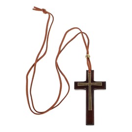 Cross Necklace for Men, Cross Pendant, Natural Wood Prayer Chain with Medal, Cross Jesus Christ Saint Benedict, for Catholic Christians, Religious Communion