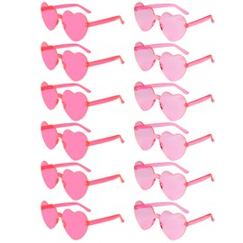 NACHLYNN 12 Pcs Heart Sunglasses for Women Rimless Heart Shaped Sunglasses Transparent Candy Color Heart Glasses for Party Favors (Rose Red and Pink)
