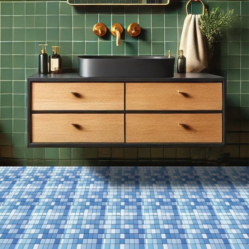 HOMETITUTE 10PCS 12x12 Inch Blue White Mosaic Textured Flat Surface