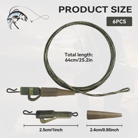 Core Line Carp Clip, 6 Pieces Carp Fishing Guide, 64 cm 45 lb Chod Rig, Fishing Accessories Carp Accessories, Leadcore, Safety Lead, for Various Water Conditions