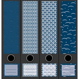 Set of 4 Wide Folder Spines Blue Pattern Blue File Art Folder Labels Decoration 2207, AJ2201
