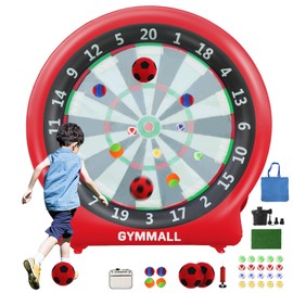 GYMMALL Giant Dart Board Inflatable 6 ft with Pump, Outdoor and Indoor Soccer Sport Kick Dartboard for Kids and Adults, Waterproof Darts Board Yard Game with 20 Golf Balls, 4 Sticky Balls, 2 Soccers