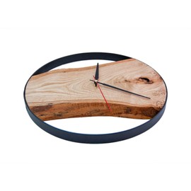 Frenask Solid Chestnut Wood Wall Clock - 14 Inches Handcrafted Wallclock from Natural Wood with Metal Ring - Unique, Silent, and Non-Ticking - 1.2 Inches in Thick Solid Wood Plate
