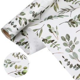 WRAPAHOLIC Kraft Wrapping Paper - Mini Roll - 17 Inch x 16.5 Feet - Eucalyptus Leaves Wrapping Paper for Wedding, Birthday, Bridal Shower, Tea Party, Drawer Liners, Home Closet Shelves