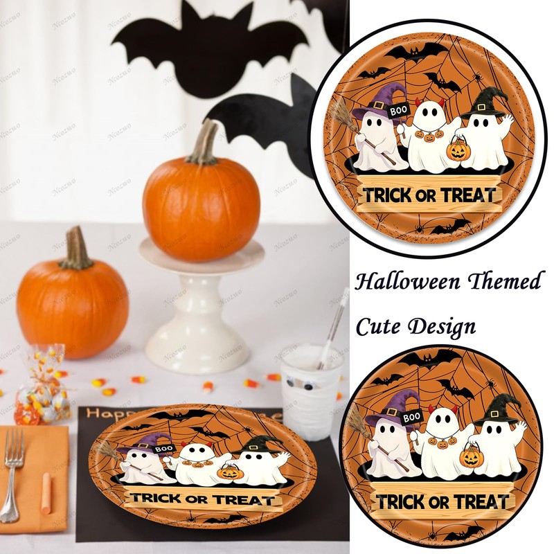 24 Pcs Halloween Party Disposable Paper Plates Cute 7 Inch