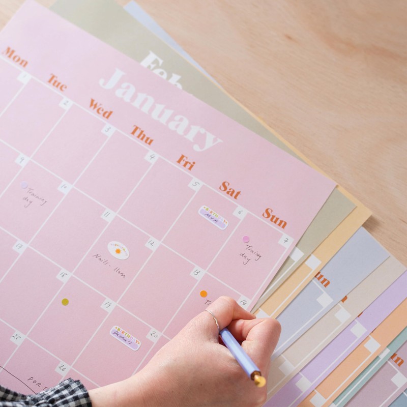 12x A3 Extra Large Pastel Wall Planner - Undated, 12