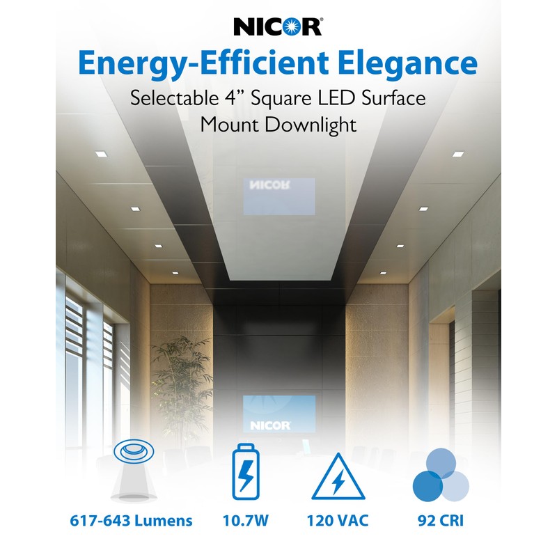 NICOR Lighting DSE 4-inch White Square Selectable LED Surface Mount