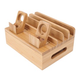 Charging Station 5-Port Charger, Bamboo Charging Station Multifunctional Charging Station for Phones Tablets Watches Electronics (Wood Colour)