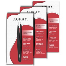 Eyebrow Tweezers Stainless Steel Facial Hair Removal Tweezers for Men & Women in Black with Slanted Tip for Easy Plucking by AURAY (3)