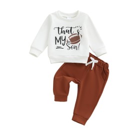 RSRZRCJ Toddler Baby Boy Football Outfit Long Sleeve Football Letter Print Sweatshirt Jogger Pants 2PCS Fall Clothes Set(Brown,6-12 Months)
