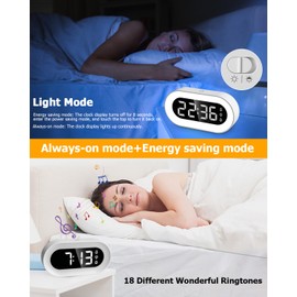 Digitaler Wecker, LED Digitaluhr, Nachttischuhr mit Schlummermustern, regelbarer Helligkeit und Lautstärke, 12/24 Std, 18 Klingeltöne, USB Wiederaufladbar, Wecker mit Nachtlicht für Senioren, Kinder