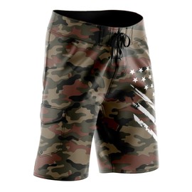 Tactical Pro Supply American Flag Board Shorts, Escudo Blanco Desert Camo, 38