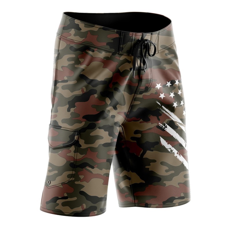 Tactical Pro Supply American Flag Board Shorts, Escudo Blanco Desert