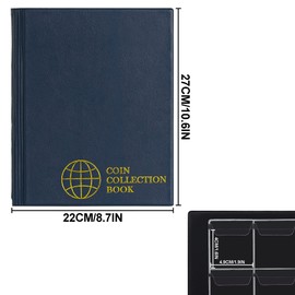 Coin Albums - Coin Book 10 Pages Coin Collection Holder Letter Size Coin Storage Book Pocket CS02 (Pocket Size 1.8x1.8 in/45x45mm[200 pockets total], Prussian Blue)