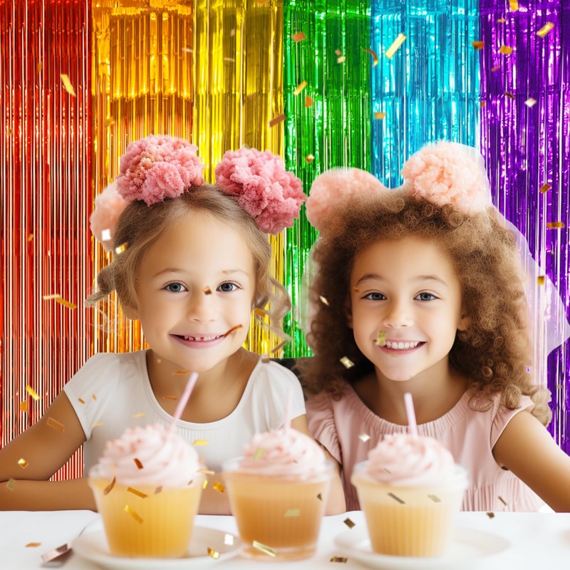 DECOCKRAT 2 Pack Foil Fringe Backdrop - Combo Rainbow Shiny