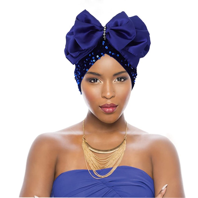 Urieo Gorro de lentejuelas turbante con lazo para la cabeza,