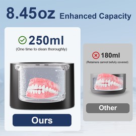 Ultrasonic Retainer Cleaner, 48W 49KHz 8.45oz（250ml） with 6 LED Lights, Denture Cleaner Machine for Jewelry