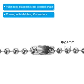 PATIKIL 2.4mm x 10cm Beaded Ball Chain, 150pcs Stainless Steel Pull Chain Extension with Connectors for Ceiling Fan Light Keychain Rings DIY Crafts, Silver