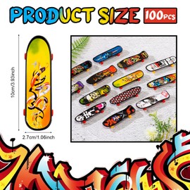 100 Pieces Fingerboard Finger Mini Skateboard Toy Finger Boards Set with Double Sided Pattern Creative Novelty Finger Toys Birthday Party Favors Gift for Teens and Adults, Random Pattern