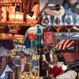 304 Stainless Steel Double Cocktail Jigger Japanese Style Measuring Cup Bar Tool Shot for Bartending Bartender Jiggers Ounce Measurements Alcohol Drink Markings Perfect Party Kitchen Tools (Black)