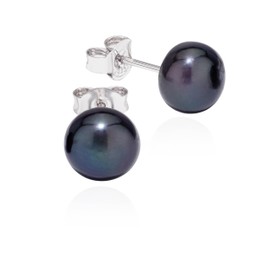 NKlaus Pair of Stud Earrings Peacock Pearl 925 Silver Tahiti Colour Cultured Pearl 4-8 mm Earrings, Silver