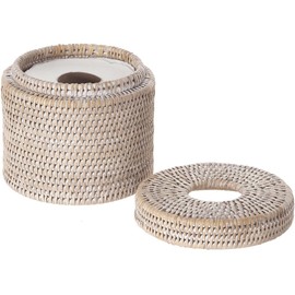 KOUBOO La Jolla Toilet Paper Roll Cover | Wicker Bathroom Decor | Freestanding Toilet Paper Storage, Basket with Lid, Bathroom Essentials, Decorative Tissue Holder, White-Wash