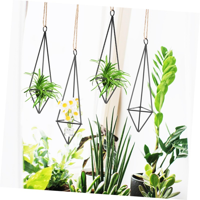 SUPVOX 4Pcs Geometric Metal Air Plant Holder Stylish Hanging Planter