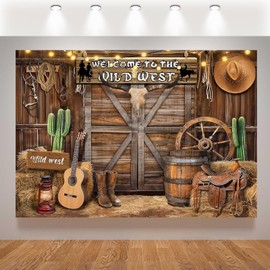 Cowboy Party Decorations, Western Themed Backdrop for Wild West Party, Country and Western Decor for Weddings, Birthdays, Baby Showers, 70.9 x 43.3 Inches