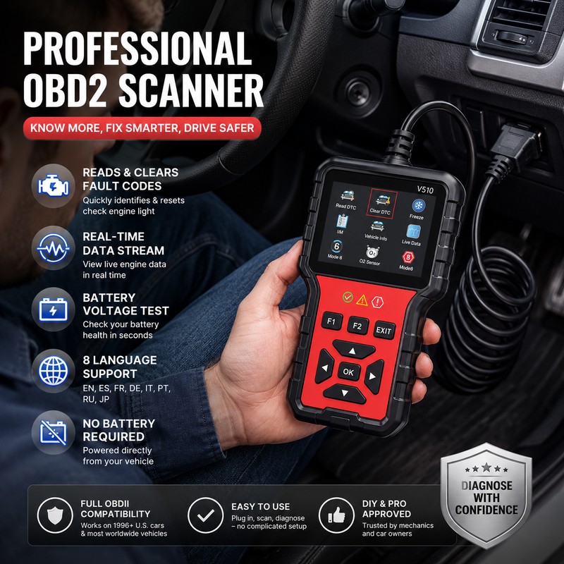 OBD2 Car Diagnostic Scanner for Engine Checks – Plug-and-Play Code