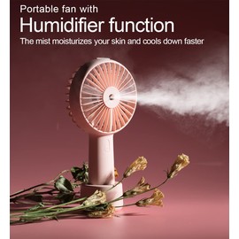 Small Handheld Misting Fan, Portable Mister Fan with Water Tank 2000mAh Rechargeable USB Battery Operated Spray Water Fan Personal Cooling 3 Speeds Strong Wind for Camping， Travel ，Outdoors，Pink